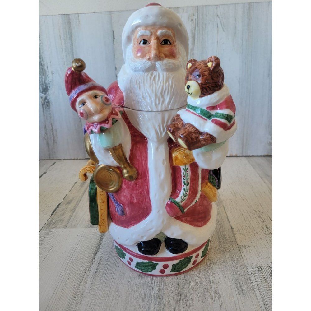 Lotus vintage Santa cookie jar Christmas jester teddy bear ceramic canister Xmas